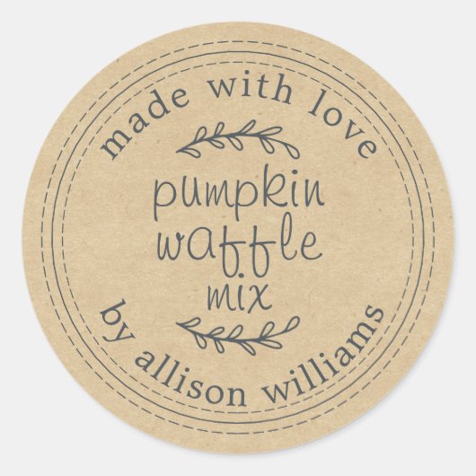 Rustieke zelfgemaakte pompoen wafel mix kraft papi ronde sticker (Voorkant)