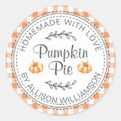 Rustieke zelfgemaakte pompoentaart Oranje geruit Ronde Sticker (Voorkant)