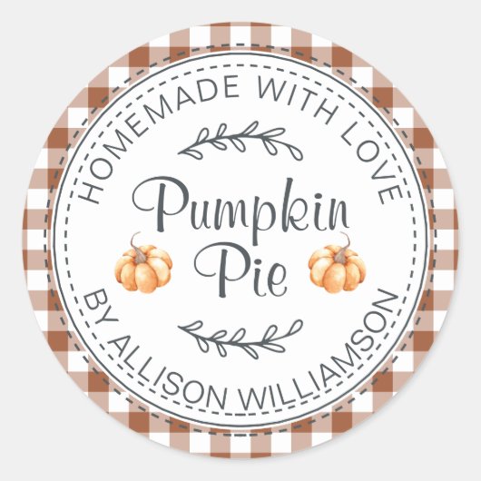 Rustieke zelfgemaakte Pompoentaart TerraCotta Chec Ronde Sticker (Voorkant)