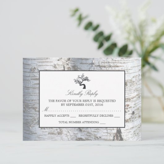 Rustieke Zilveren Berk Boom Bruiloft RSVP (Staand voorkant)