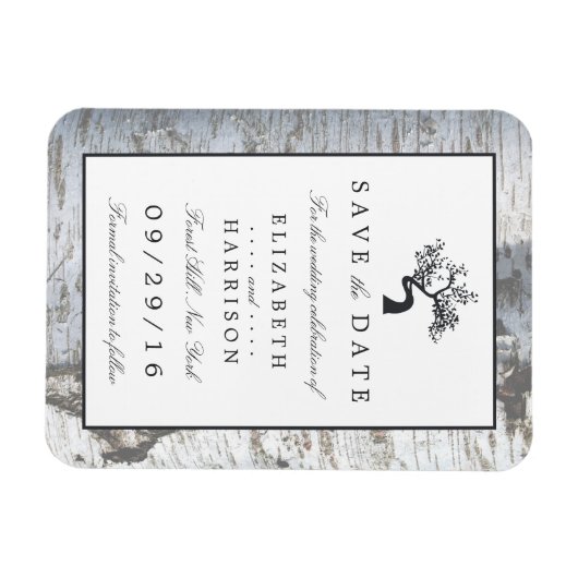Rustieke Zilveren Berkenboom Bewaar de datum Magneet (Horizontaal)