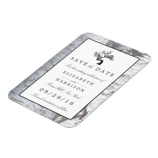 Rustieke Zilveren Berkenboom Bewaar de datum Magneet (Linkerzijde)