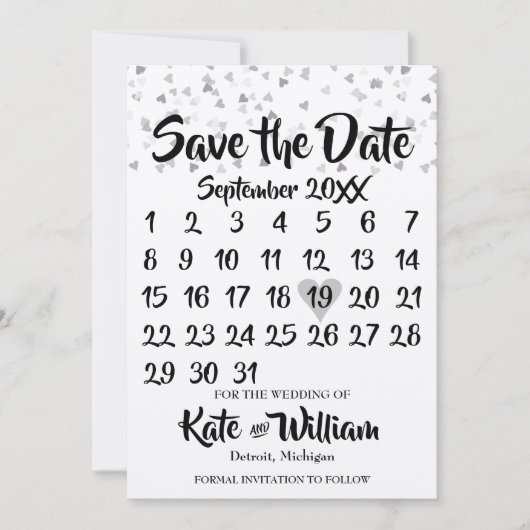 Rustieke zilveren liefde hart kalender Save the Da Date (Voorkant)
