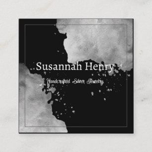 Rustieke zilveren zwarte handgemaakte sieraden vierkante visitekaartje