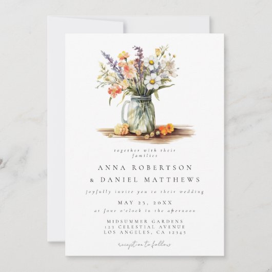 Rustieke zomer Bloemen Mason Jar bruiloft Kaart (Voorkant)