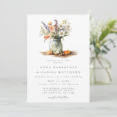 Rustieke zomer Bloemen Mason Jar bruiloft Kaart (Staand voorkant)