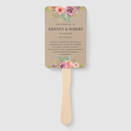 Rustieke zomer bloemenbruiloft programma Hand Fan Handwaaier (Voorkant)