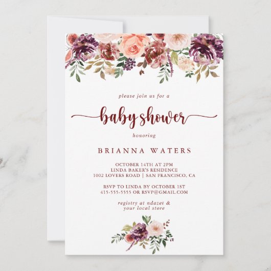 Rustieke zomer bloemenkalligrafie Baby shower Kaart (Voorkant)