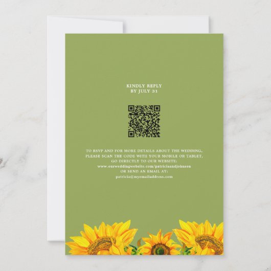 Rustieke zomer zonnebloem bruiloft QR code naar RS Kaart (Achterkant)