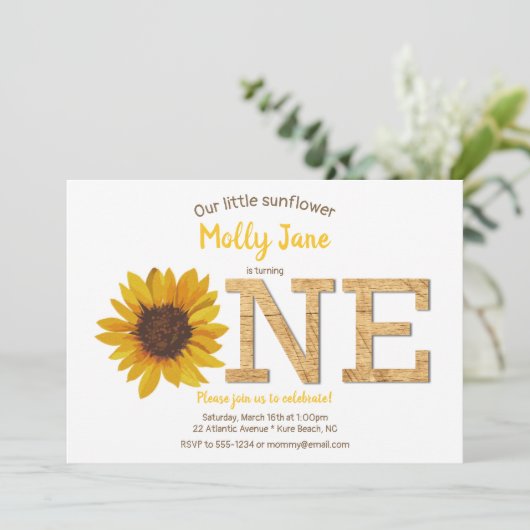 Rustieke Zonnebloem 1e Verjaardag Meisje Waterverf Kaart (Staand voorkant)