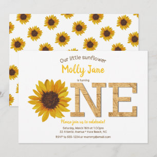 Rustieke Zonnebloem 1e Verjaardag Meisje Waterverf Kaart