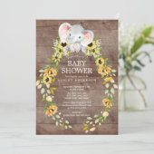 Rustieke Zonnebloem & Baby Olifant Meisjes Baby Sh Kaart (Staand voorkant)