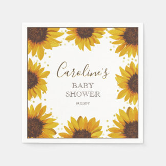 Rustieke Zonnebloem Baby shower Boho Waterverf Servet