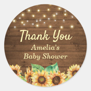 Rustieke Zonnebloem Baby shower Sprinkle Dank u Ronde Sticker