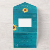 Rustieke Zonnebloem Baby's Breath Border Aqua Wedd All In One Uitnodiging (Buitenkant)