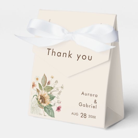 Rustieke Zonnebloem Beige Bruiloft Dank u Bedankdoosjes (Voorkant Zijde)