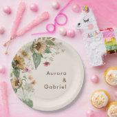 Rustieke Zonnebloem Beige Bruiloft Papier Borden Papieren Bordje (Feest)