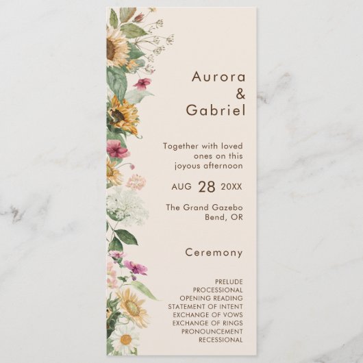 Rustieke Zonnebloem Beige Modern Wedding Flat Prog Programma (Voorkant)