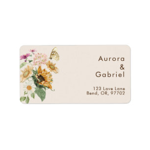 Rustieke zonnebloem beige trouwadreslabel etiket