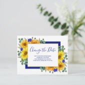 Rustieke Zonnebloem Blauw Roos Bruiloft Verander d Aankondigingskaart (Staand voorkant)