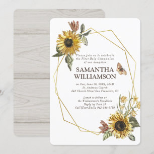 Rustieke Zonnebloem Bloemen Eerste Communie Uitnod Kaart