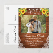 Rustieke Zonnebloem Bloemen Hout Lichten Kant Foto Aankondigingskaart (Voorkant / Achterkant)