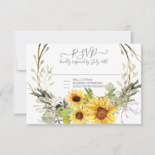 Rustieke Zonnebloem Bloemen Waterverf Krans RSVP Kaartje
