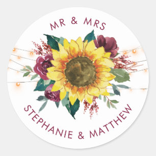 Rustieke Zonnebloem Bloemenverlichting Bruiloft Mr Ronde Sticker