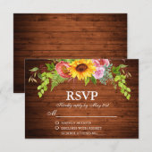 Rustieke Zonnebloem Bloemstuk Houten Bruiloft RSVP Kaartje (Voorkant / Achterkant)