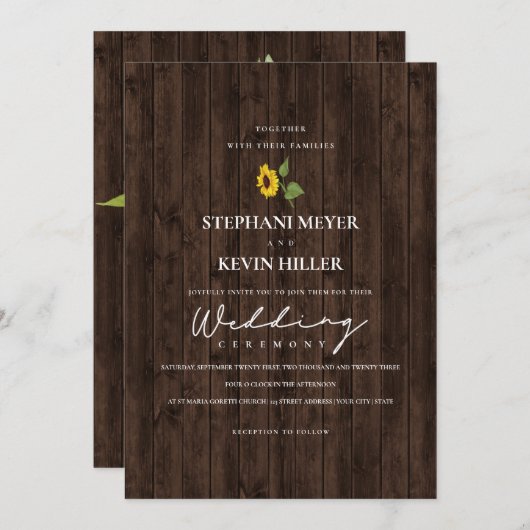 Rustieke Zonnebloem Boeket bruiloft Kaart (Voorkant / Achterkant)