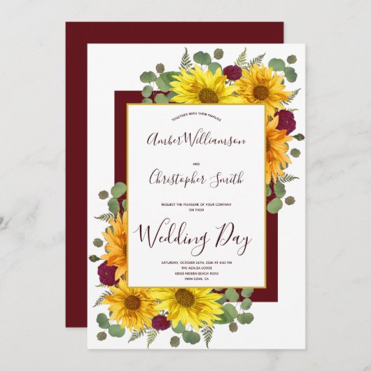 Rustieke Zonnebloem Bourgondische Rozen Landelijk Kaart (Voorkant / Achterkant)