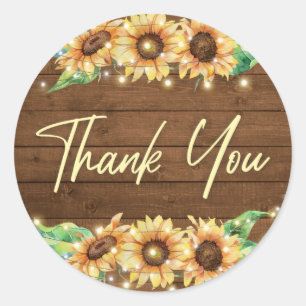 Rustieke zonnebloem bruiloft douche feest dank u ronde sticker