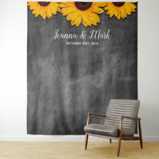 Rustieke Zonnebloem Bruiloft Foto Booth Achtergron Wandkleed
