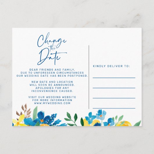 Rustieke zonnebloem bruiloft wijzigen van de datum aankondigingskaart (Achterkant)