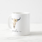 Rustieke Zonnebloem Bull Skull Aangepaste naam Koffiemok (Voorkant links)