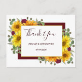 Rustieke zonnebloem chique rode rozen bruiloft dan briefkaart (Voorkant)