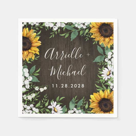 Rustieke Zonnebloem Country Daisy bruiloft servett Servet (Voorkant)