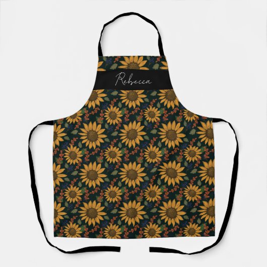Rustieke Zonnebloem Custom Monogram Schort (Voorkant)