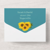 Rustieke Zonnebloem Custom Wedding All In One Uitnodiging (Achterkant)