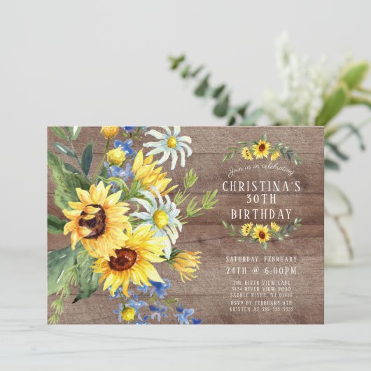 Rustieke Zonnebloem Daisy Verjaardagsfeest Kaart (Staand voorkant)