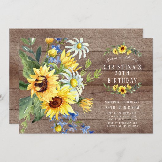 Rustieke Zonnebloem Daisy Verjaardagsfeest Kaart (Voorkant / Achterkant)