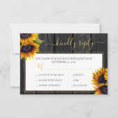 Rustieke zonnebloem elegant script schuur hout bru RSVP kaartje (Voorkant)