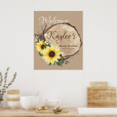 Rustieke Zonnebloem en Blok Hout Schijf Welkom Bor Poster (Keuken)