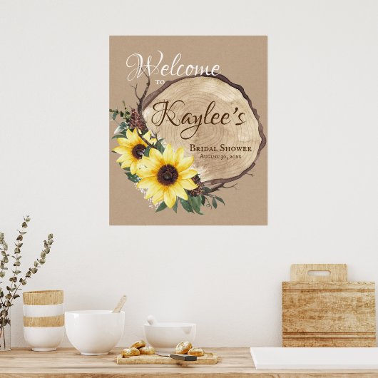 Rustieke Zonnebloem en Blok Hout Schijf Welkom Bor Poster (Keuken)