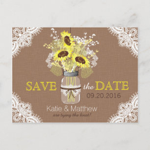 Rustieke Zonnebloem en Kant Save the Date Aankondigingskaart