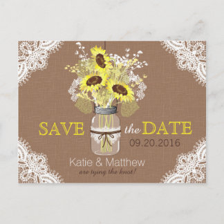 Rustieke Zonnebloem en Kant Save the Date Aankondigingskaart