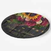 Rustieke zonnebloem en rozen aangepaste bruiloft papieren bordje (Gekanteld)