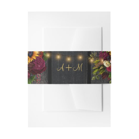 Rustieke zonnebloem en rozen monogram bruiloft uitnodigingen wikkel (Voorkant Voorbeeld)