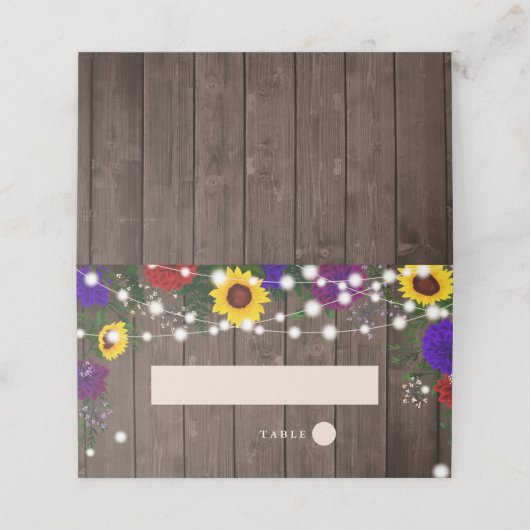 Rustieke Zonnebloem Escort Kaart | Strijklichten (Buitenkant ongevouwen)