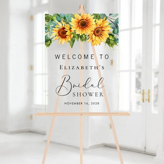 Rustieke Zonnebloem Eucalyptus Bruidsontvangst Acryl Bord